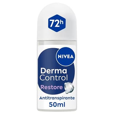 NIVEA Derma Control Restore - Desodorante Antitranspirante para Mujer - 72h de Protección contra el Sudor - Con Ácido Hialurónico y Vitamina E - No Irrita las Axilas - Pieles Sensibles - Roll-on 50 ml