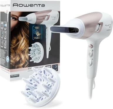 Rowenta Studio Dry CV5830 Secador de pelo 2300 W, Tecnología Effiwatts, 6 ajustes de velocidad/temperatura, Termocontrol, generador iónico, aire frío, difusor, cable 1.8 m, Blanco