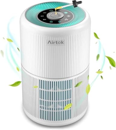 AIRTOK Purificador de Aire, Purificador de Aire Con Esponja de Fragancia, Filtro HEPA Para Alergias, Humo, Caspa De Mascotas y Olores, con Luz nocturna, temporizador, bloqueo para niños, 25dB