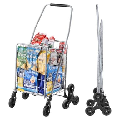 VEVOR Carro de Compra Plegable 45 L Carro para Subir Escaleras con Ruedas Giratorias de 360° Carro Utilitario Ligero 510 x 530 x 950 mm para Compras, Oficina, Mudanzas, Transporte, Exterior, Plata
