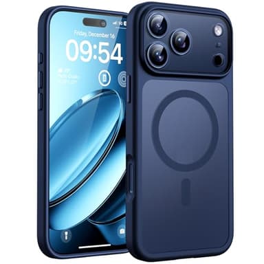 TOCOL Funda para iPhone 17 Pro MAX, Protección Lente Cámara, Anillo Magnético Integrado, Compatible con Magsafe, Protección contra Caídas, Translúcida Mate Trasera, Azul Marino