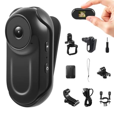 Mini Camara Deportiva 1080P, 64 GB Cámara de Acción Portátil, 130° Cámara para Casco de Moto, Camara Moto para Deportes Exteriores y Equitación, Cámara Corporal para Vlog (sin tarjeta de memoria)