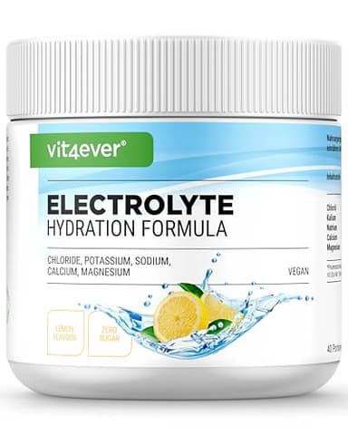 Electrolitos - 200 g (40 raciones) - Fórmula hidratante con cloruro, potasio, sodio, calcio, magnesio - Perfecto para deportistas con pérdida de líquidos - Sin azúcar - Vegano - Sabor limón