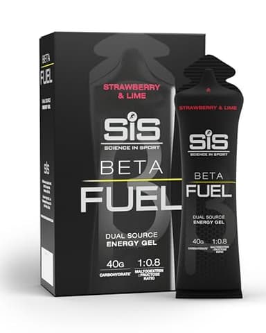 Science in Sport Beta Fuel Gel, geles energéticos ciclismo, energía de doble fuente, Sabor fresa y lima, 40 gr de Carbohidratos en 60 ml, pack de 6