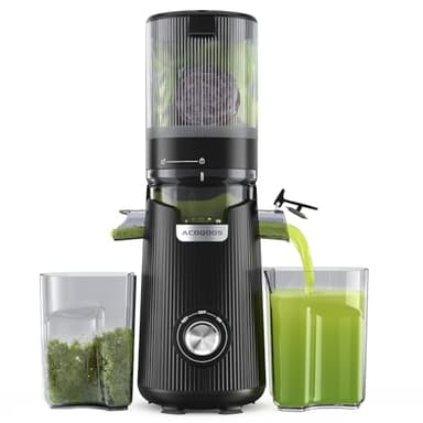 ACOQOOS Extractor de Zumos y Verduras con Tubo de Alimentación Ancho de 135 MM y Capacidad de 1,8 L, Licuadora Prensado en Frio para Frutas y Verduras Enteras, Negro