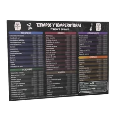 Imán Magnético con Tabla de Tiempos y Temperaturas para Freidora de Aire EN ESPAÑOL Accesorios freidora aire