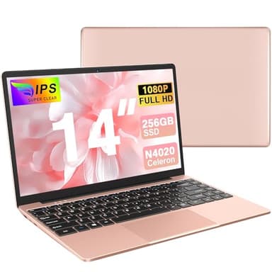 Ordenador Portátil 14" 256GB SSD N4020(Hasta 2.8Ghz) Win 11 PC 1920x1080 Mini Puerto Multimedi FHD Dual WiFi BT 4.2 Soporta 1TB SSD Expansión con Ratón Inalámbrico para Trabajo-Estudio-Aprendizaje-Oro