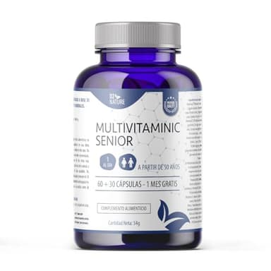 Multivitamínico Senior - Mayores de 50 Años - Vitaminas C D3 E B12 - Cúrcuma - Ginkgo Biloba - Zinc - Hierro - 90 Cápsulas - Salud Ósea Cognitiva - Inmunidad - Energía - Antioxidantes | D2 Nature