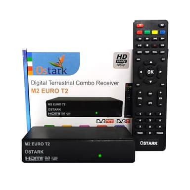 Ostark Euro T2 Receptor Terrestre TDT TDT2 FTA DVB-T2 DVB-C, H.265 HEVC Full HD PVR, Dual USB/LNB para Dos televisiones, SCART, HDMI Coaxial
