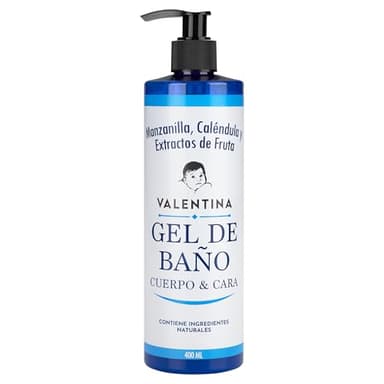 VALENTINA Gel de Baño Ideal Bebes y Niños para Cuerpo y Cara con Caléndula, Manzanilla y Extractos de Mango | Natural, Suave, Apto para Piel Sensible y Atópica | Uso Familiar, Sin parabenos (1)