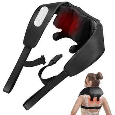 BIBIRE Masajeador de Cuello y Hombros con Calor, Masajeador Cervical con 4D de Tejido Profundo, Shiatsu Masajeador Cervical Inalámbrico, Masajeador Espalda para Alivio del Dolor, Tensión Muscular