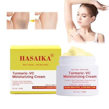 HASAIKA® Crema Facial de Cúrcuma, Crema Blanqueadora de Piel, Crema Cúrcuma Correctora, Crema Hidratante para Zonas Íntimas, Axilas, Cuello, Axilas, Rodillas, Codos