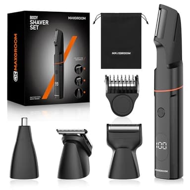 MAXGROOM Afeitadora Corporal Masculina, Set de Depiladora Corporal Hombre, 4 en 1 Maquina Depilar Hombre para Cuerpo, Genitales y Zona Intima, Recortadora en Seco y Húmedo