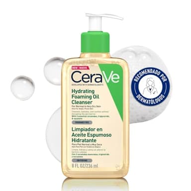 CeraVe - Limpiador en Aceite Espumoso Hidratante, Ideal para Pieles Normales a Muy Secas con Tendencia Atópica, Para Rostro y Cuerpo, Limpia e Hidrata, Enriquecido con Ácido Hialurónico, 236 ml