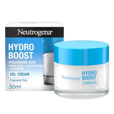 Neutrogena Hydro Boost Crema Gel (50 ml), crema hidratante facial formulada con ácido hialurónico, crema hidratante apta para pieles secas y sensibles, 72h de hidratación