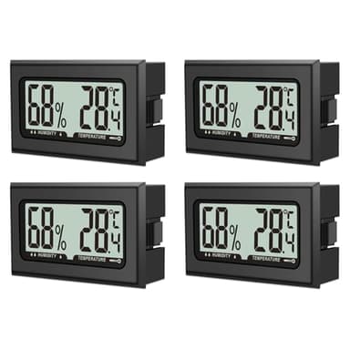 4 unidades de termómetro de humedad de aire, mini higrómetro digital con LCD, termómetro de temperatura para interior, oficina, salón y bodega (pilas incluidas)