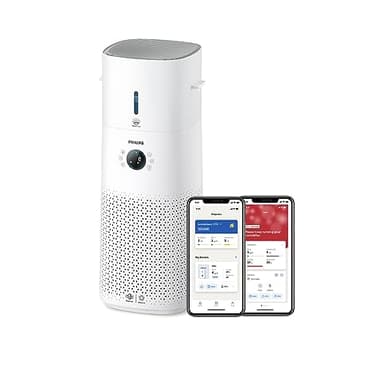Philips Purificador de aire y humidificador 2 en 1 Serie 3000, 131 m2, filtro NanoProtect HEPA y carbón activo que elimina el 99,97% de todas las partículas invisibles, Blanco (AC3737/10)