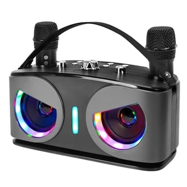 Drepint Máquina de Karaoke, con 2 Micrófonos Inalámbricos, Bluetooth 5.3 Sistema de Karaoke Portátil con Luces LED para Fiesta en Casa, al Aire Libre y Boda, Soporta TWS/TF Card/USB/AUX (Negro)
