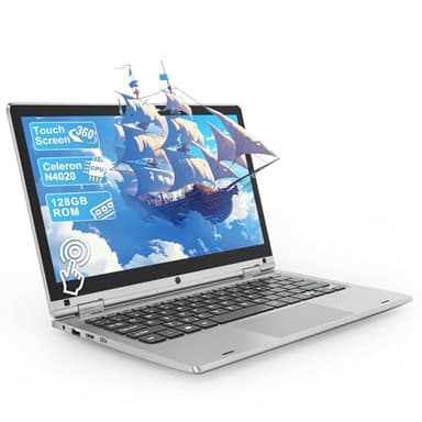 Ordenador portátil de 11,6 pulgadas, 6 GB RAM 128 GB SSD Celeron N4020 PC portátil, 360° plegable con pantalla PC táctil Laptop, WiFi 2.4G/5G Bluetooth, 1366*768 IPS, extensión por SD, Keyboard Film
