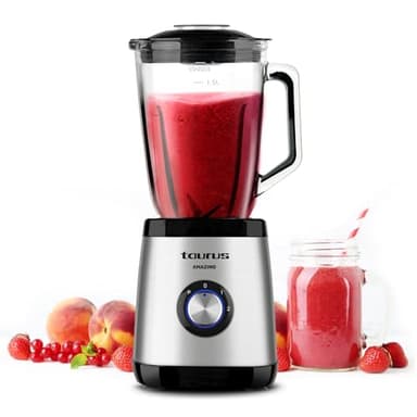 Taurus Magnum 1500 - Batidora de vaso, jarra cristal 1.5L, 1500W, 4 cuchillas inox desmontables, pica hielo, bpa free, apta lavavajillas, 2 velocidades + Turbo