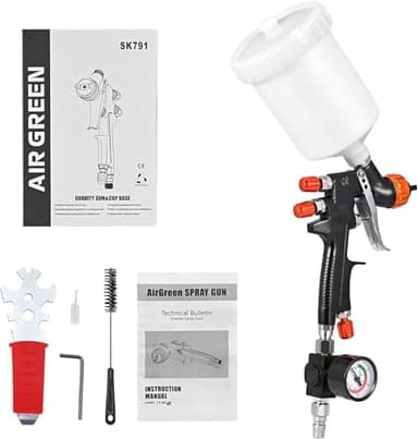 Ovshnrr Pistola de Pintura Profesional HVLP, Compresor, Juego de Pistola Pulverizadora, 600CC Vaso de Plástico, Boquilla de 1.3 mm, Negro, Manual, Aluminio, PVC