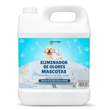 Eliminador de Olores Mascotas al Instante 5l. Neutralizador Enzimatico Olores Orina Heces Vómitos. Interior y Exterior. Patio Jardin. Anti olor orines Perros Gatos. Detergente enzimatico perros.