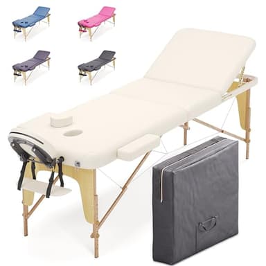 BELTOM® Camilla de Masaje 3 Zonas portatil 180 x 56 cm. - Pesa Solo 13,2 kg. y con Accesorios 15,5 kg. - Mesa Cama Banco Plegable Reiki Fsioterapeuta - Crema