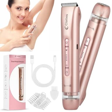 Afeitadora eléctrica 2 en 1 para mujer, recortadora de bikini de doble cabeza para mujer, IPX7, impermeable, uso húmedo y seco, recortadora de vello corporal y removedor de vello facial para bikini