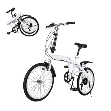 DOPBENT Bicicleta plegable de 20 pulgadas, 6 marchas, bicicleta plegable para mujer, hombre y niños, bicicleta de ciudad plegable para deportes al aire libre, ciclismo y camping, color blanco