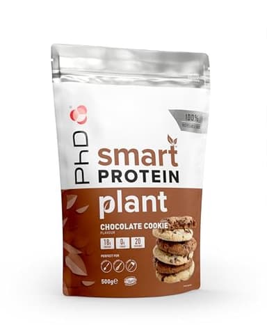 PhD Nutrition Smart Protein Plant, Proteína en polvo vegana 500g Galleta de chocolate - Batido de proteínas con 18g de proteínas, Bajo en azúcar y calorías, Ideal para hornear