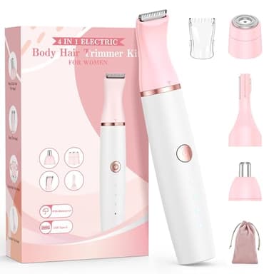 Rasuradora Mujer Zona Intima Rasuradora Facial Mujer: Todo en Uno Afeitadora Mujer para Zona Intima, Facial, Cejas, Resistente Agua, 4 Cabezales y 2 Peines Precisión, Recargable USB-C con Bolsa