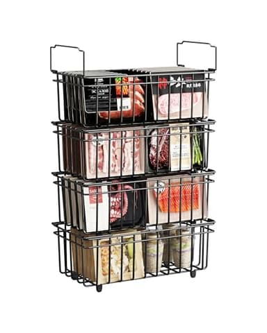 UMDONX Cesta para Congelador de 4 piezas negro - Cestas apilables para congelador con asa, fácil acceso, para congelador de 198L, organizar ingredientes congelados (37x18x15cm)