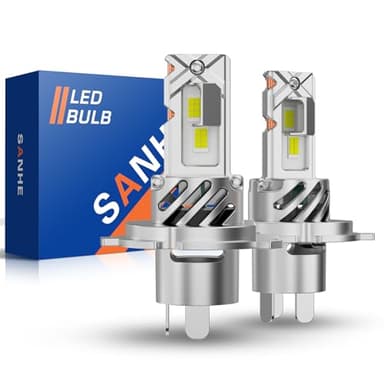 SANHE Bombillas LED H4 Luz Alta y Baja para Coche y Moto, 20000LM 600% Más Brillante 6500K Blanco H4/9003/HB2/H19 Reemplazo de Halógeno, 1:1 Tamaño, Plug and Play (Paquete de 2)