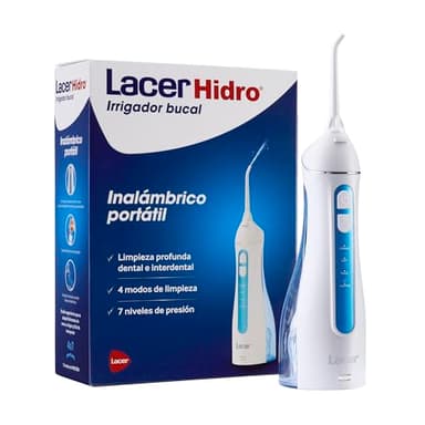 LACER HIDRO - Irrigador Bucal Portátil e Inalámbrico, con 2 Recambios, Limpieza Interdental Rápida y Eficaz, 4 Modos de Limpieza, 7 Niveles de Presión, Diseño Ergonómico y Compacto
