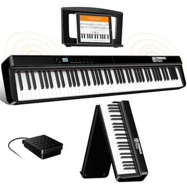 TERENCE Piano Plegable de 88 teclas con batería de 2000mAh 2x25W Altavoces Pedal Piano Bluetooth interfaz MIDI soporte para partituras bolsa adhesiva cable de audio pedal piano