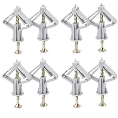 Juego de 50 tacos para pladur y tornillos Heavy Duty para fijación de pared, tubo de expansión de plástico con tornillos de cabeza avellanada para pared hueca de pladur, soportes de pared para TV