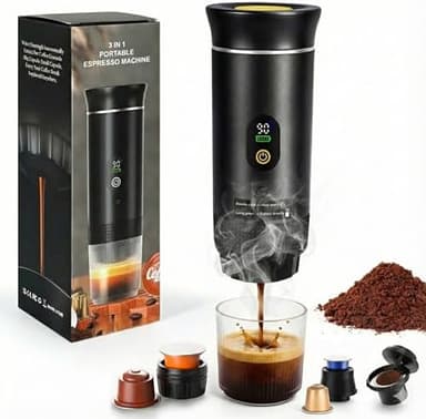 Cafetera Portatil Capsulas compatible con Nespresso Dolce Gusto y Café Molido - Versión Mejorada 2026 - Coffe Machine - Maquina de Cafe Portátil de Cápsulas Universal Con Pantalla LED y Más Capacidad