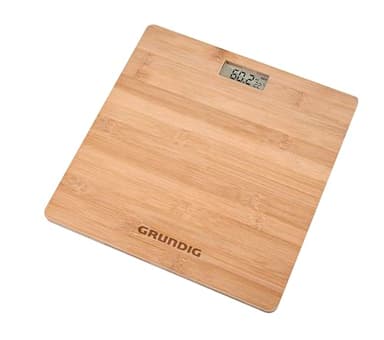 Grundig Bascula de Baño - Balanza Peso Corporal Hasta 180 kg - Báscula Baño digital con Pies Antideslizantes - Bascula para Peso Corporal Medidor de Temperatura - Bambú
