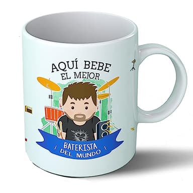 Planetacase - Taza Baterista - Regalo Original - Cerámica Alta Resistencia 330 mL - Apta Microondas y Lavavajillas - Ideal Música y Músicos, Batería, Baterista, Él