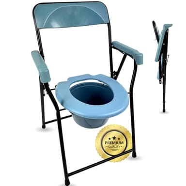 OrtoPrime Silla WC Personas Mayores PLEGABLE - Silla Orinal Adulto - Silla Inodoro PORTÁTIL Silla Orinal para Ancianos - Silla de Baño GERIÁTRICA - Silla con Inodoro CÓMODA Silla WC para Ancianos