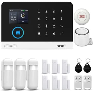 PGST Sistema de Alarma para Casa y Negocios Sin Cuotas Mensuales,Kit de Alarma WiFi/gsm Controlable con Aplicación Móvil, Ampliable con 99 Sensores, Compatible con Alexa y Google Assistant