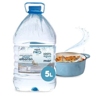 Agua de Mar 100% Hipertonica y Microfiltrada del Mar de Alborán - Para Cocinar, Rica en Magnesio y Calcio - Alternativa Saludable a la Sal (Garrafa 5 litros)