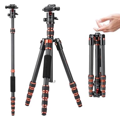 K&F Concept Trípode de Cámara, Trípode Carbono de Viaje Ligero, Trípode Fotografía Compacto con Monopié, 360° Rótula de Bola y Placa de Liberación para Cámara DSLR A225C0+BH-25L