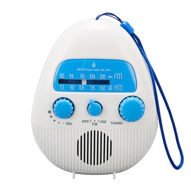 Sarini Radio FM inalámbrica Impermeable para baño,Radio de Ducha Am FM portátil,Altavoz Incorporado,Radio Digital alimentada por batería con Correa de Transporte