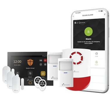 NIVIAN - Sistema de Alarma WiFi + gsm para Casa o Negocio | Control Desde App + SIM (SMS y Llamadas) | Kit Completo con Sirena, Sensores y Mando a Distancia | Anti sabotaje, Multiusuario