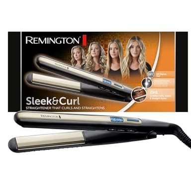 Remington Plancha de Pelo Sleek & Curl, 2 en 1 Alisa y Riza, Óptimo Ondas, Placas Estrechas Extralargas, Cerámica Avanzada, Temperatura hasta 230°C, Función Turbo, Digital, Calentamiento 15s, S6500