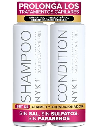 NYK1 Champu Sin Sulfatos Y Acondicionador (500ml x2) Champu Sin Sulfatos Ni Parabenos Y Cuidado Posterior Para Extensiones Y Color - Limpieza Suave Shampoo Sin Sulfato Y Acondicionador Ni Siliconas