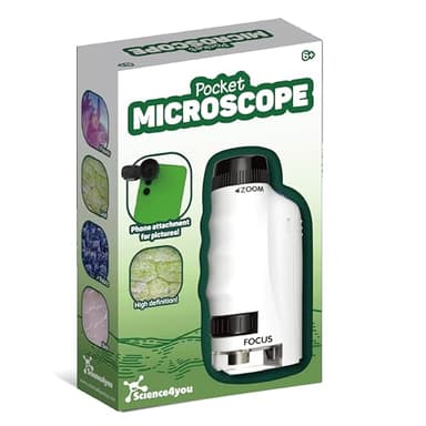 Science4you Microscopio de Bolsillo para Niños 6+ Años – Microscopio Portátil Infantil con Manual de Experimentos y Herramientas de Laboratorio, Juguete Educativo para Niños y Niñas de 6 7 8 9+