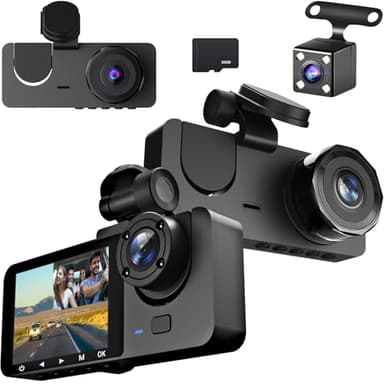 ROTRES Cámara de Coche,1080P HD Camara Coche Vigilancia,Dashcam Cámara de Coche Frontal e Interior y Trasera,Super Visión Nocturna (Modelo Normal)