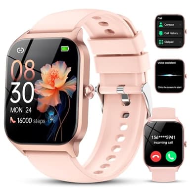 Reloj Inteligente Mujer Hombre,1.85" HD Smartwatch con Llamadas y Voz de Al,WhatsApp Notificaciones, Smart Watch con Podómetro/Pulsómetro/Monitor de Sueño,115+ Modos Deportes, IP68 Impermeable Rosa